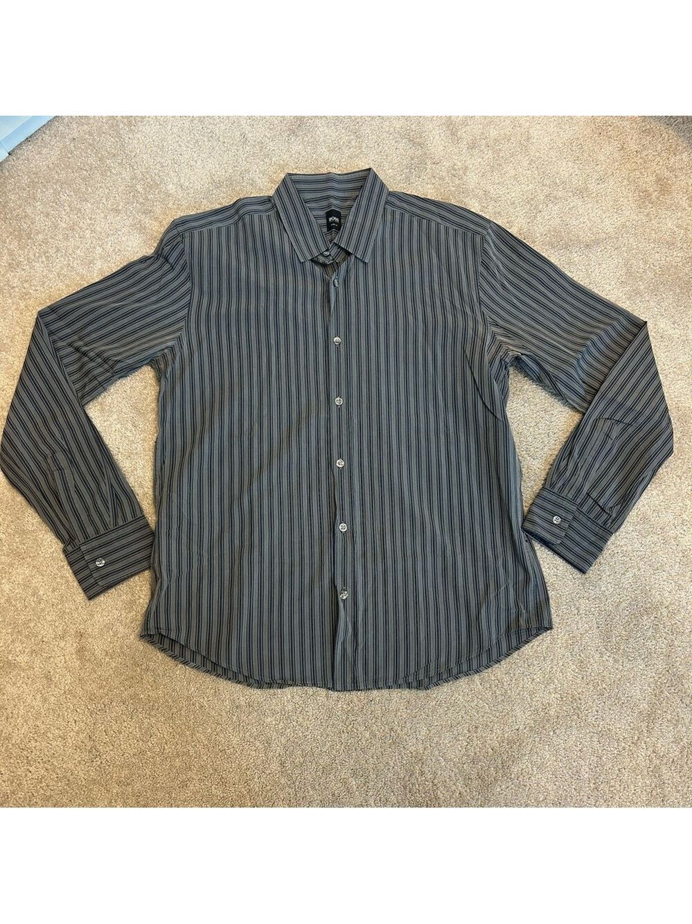 Hugo boss gray navy striped dress shirt size XL